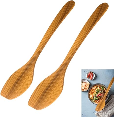 Mr. Woodware -  2x Professional Wok Spatula -Turner, Saute Paddle, Thai Wok, 14.6″ Long Handled Stir Fry Cherry Wood