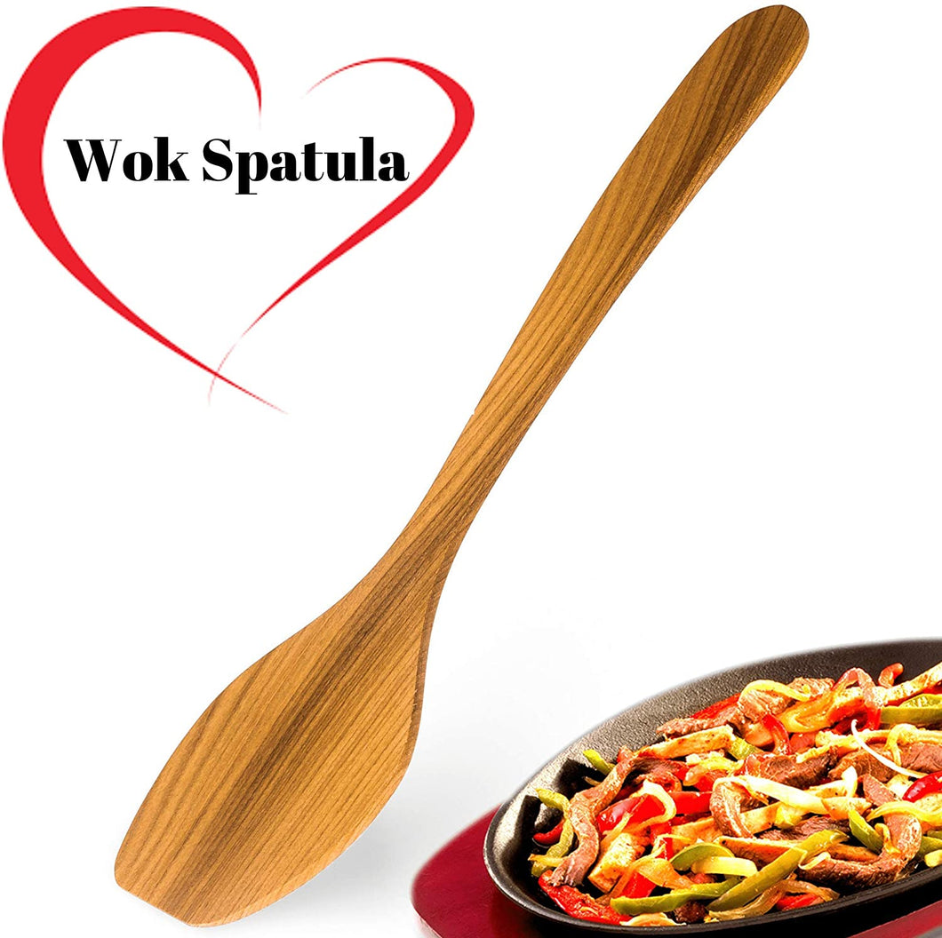 Mr. Woodware -  Professional Wok Spatula -Turner, Saute Paddle, Thai Wok, 14.6″ Long Handled Stir Fry Cherry Wood