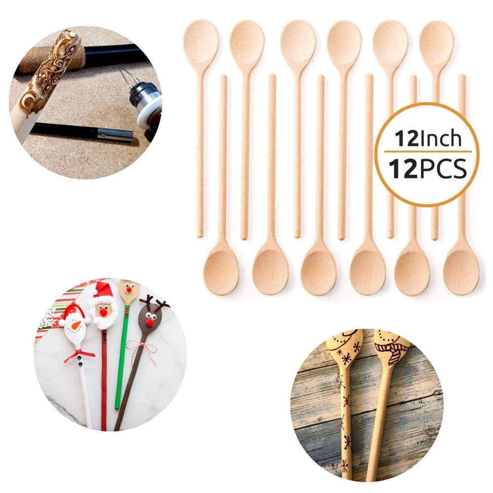 Mr. Woodware - Wooden Kitchen Spoons 12 Inch – Set of 12